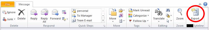 Picture of the Outlook 2010 Add-in Export Button